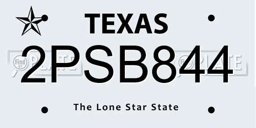 2PSB844 Texas License Plate