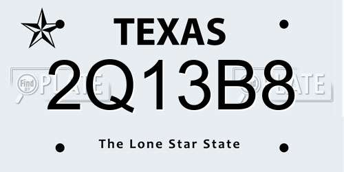 2Q13B8 Texas License Plate