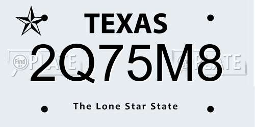 2Q75M8 Texas License Plate