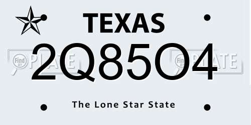 2Q85O4 Texas License Plate