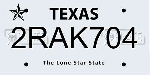 2RAK704 Texas License Plate