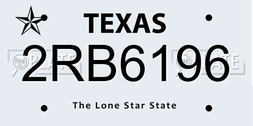 2RB6196 Texas License Plate