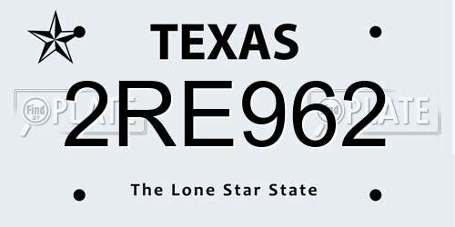 2RE962 Texas License Plate