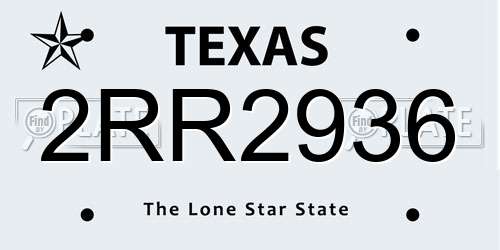 2RR2936 Texas License Plate