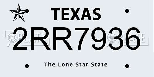 2RR7936 Texas License Plate