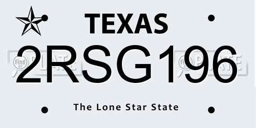 2RSG196 Texas License Plate