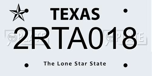 2RTA018 Texas License Plate