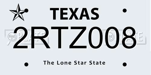 2RTZ008 Texas License Plate