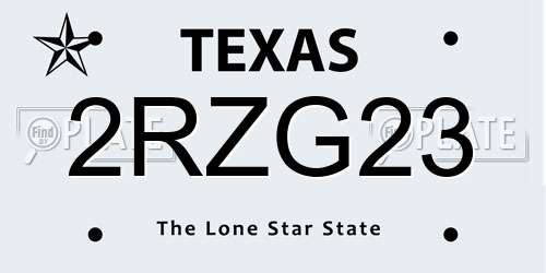 2RZG23 Texas License Plate