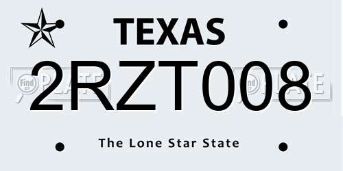 2RZT008 Texas License Plate