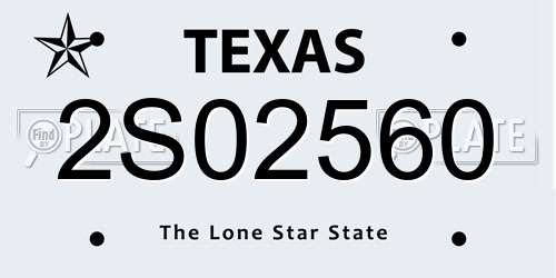 2S02560 Texas License Plate