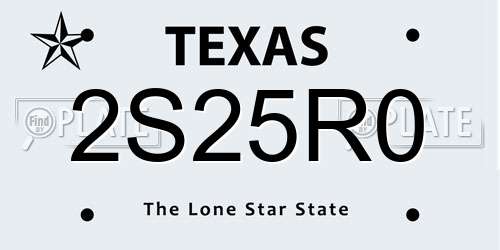 2S25R0 Texas License Plate