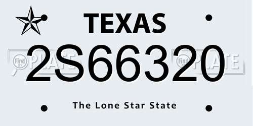 2S66320 Texas License Plate