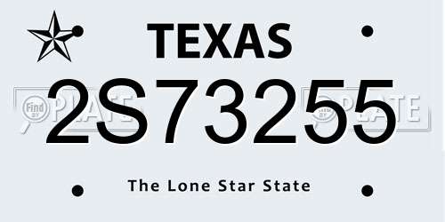 2S73255 Texas License Plate