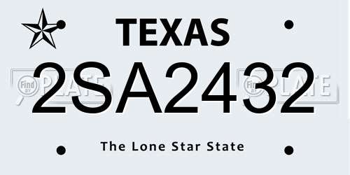 2SA2432 Texas License Plate