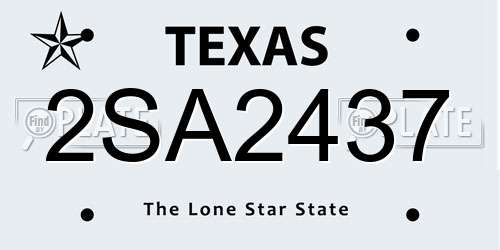 2SA2437 Texas License Plate