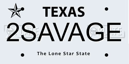 2SAVAGE Texas License Plate