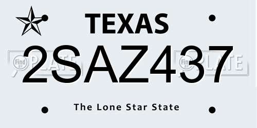2SAZ437 Texas License Plate