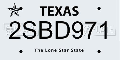 2SBD971 Texas License Plate
