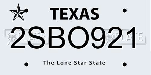 2SBO921 Texas License Plate