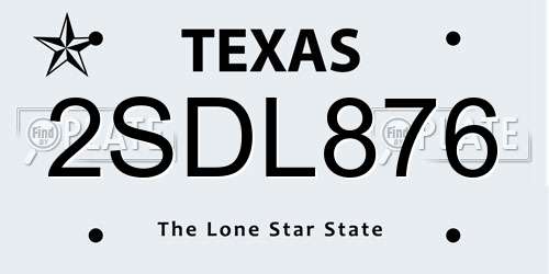 2SDL876 Texas License Plate
