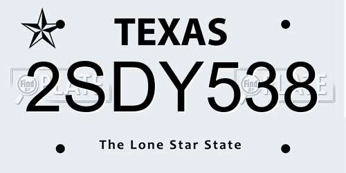 2SDY538 Texas License Plate