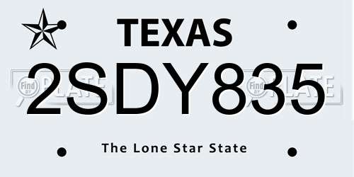2SDY835 Texas License Plate