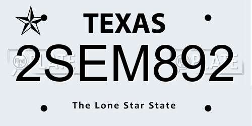 2SEM892 Texas License Plate