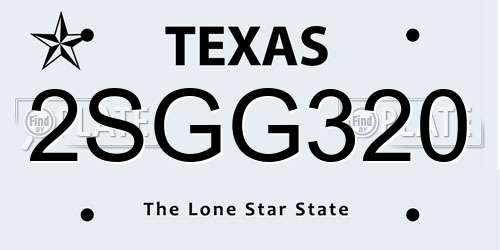 2SGG320 Texas License Plate