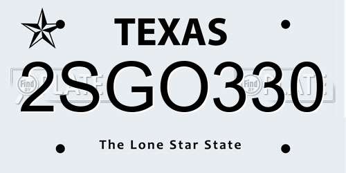 2SGO330 Texas License Plate