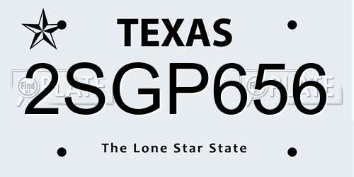 2SGP656 Texas License Plate
