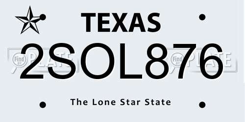 2SOL876 Texas License Plate