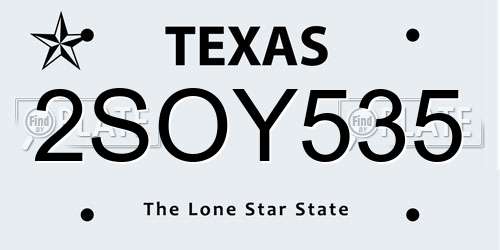 2SOY535 Texas License Plate