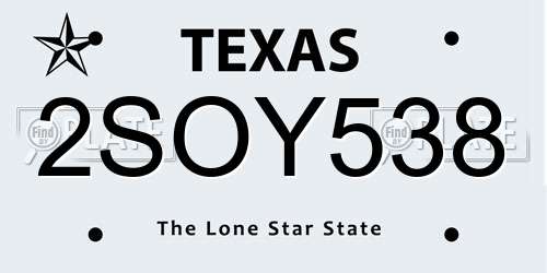 2SOY538 Texas License Plate