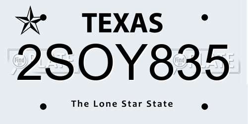 2SOY835 Texas License Plate