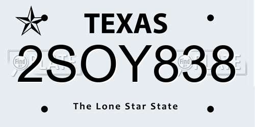 2SOY838 Texas License Plate