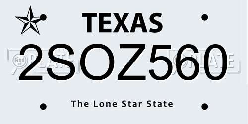 2SOZ560 Texas License Plate
