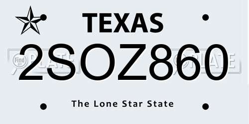 2SOZ860 Texas License Plate