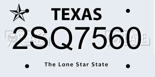 2SQ7560 Texas License Plate