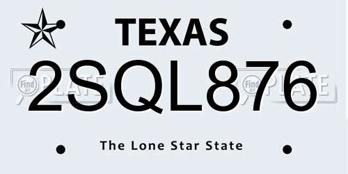 2SQL876 Texas License Plate