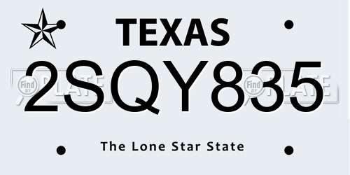 2SQY835 Texas License Plate