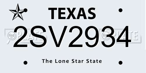2SV2934 Texas License Plate