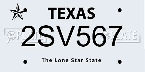 2SV567 Texas License Plate