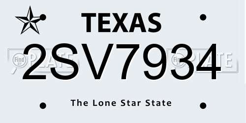 2SV7934 Texas License Plate
