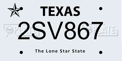2SV867 Texas License Plate