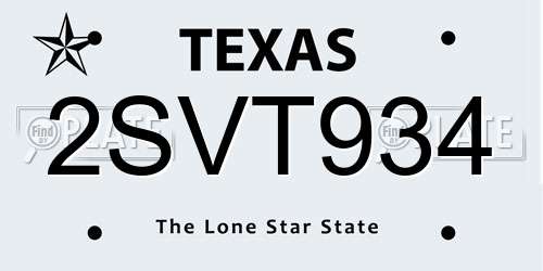 2SVT934 Texas License Plate