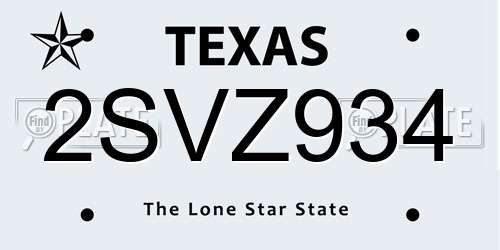 2SVZ934 Texas License Plate