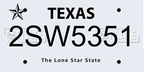 2SW5351 Texas License Plate