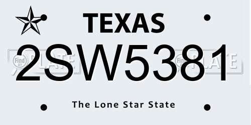 2SW5381 Texas License Plate