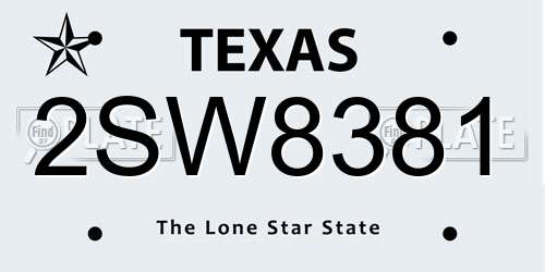 2SW8381 Texas License Plate